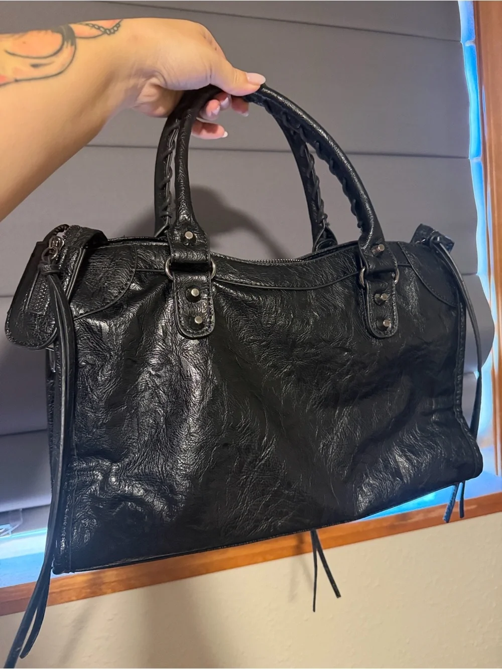 Embellished Black Leather city bag